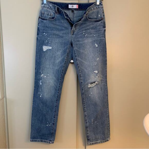 Cabi Womens Boyfriend Jeans Size 2 Distressed Straight Cropped Paint Splatter - Picture 14 of 16